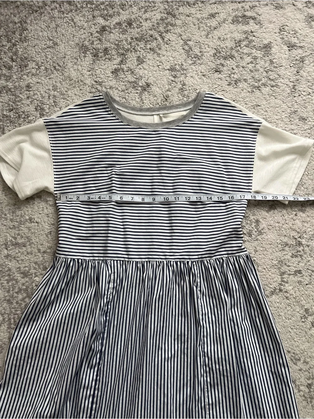 Anthropologie Stripe Dress Blue White Coastal Mixed Media Beach Preppy Small - Picture 7 of 8